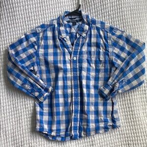 Blue and White Checkered Button-Up Shirt